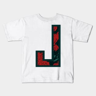 Modern Rose Floral Initial Name Alphabet - Letter J Kids T-Shirt